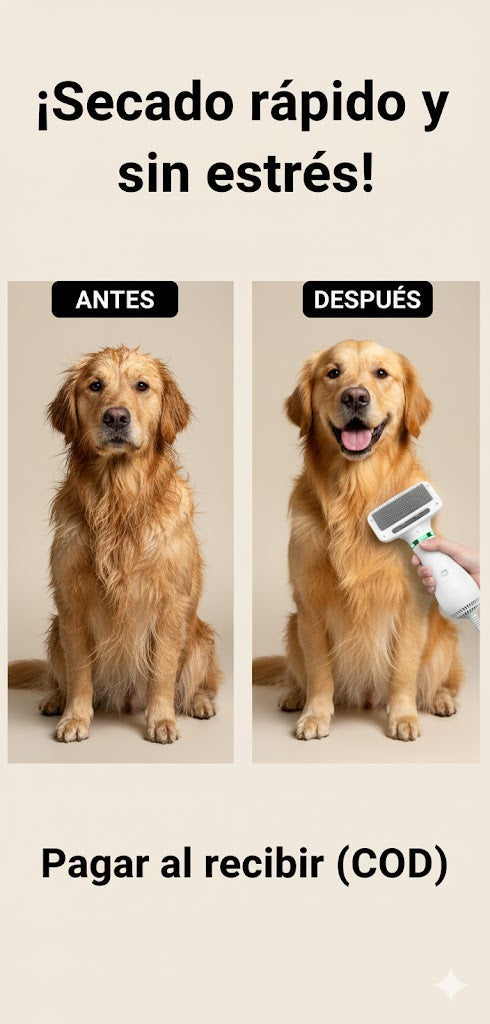 "2-en-1: Cepillo Secador Rápido y Anti-Estrés para Mascotas"