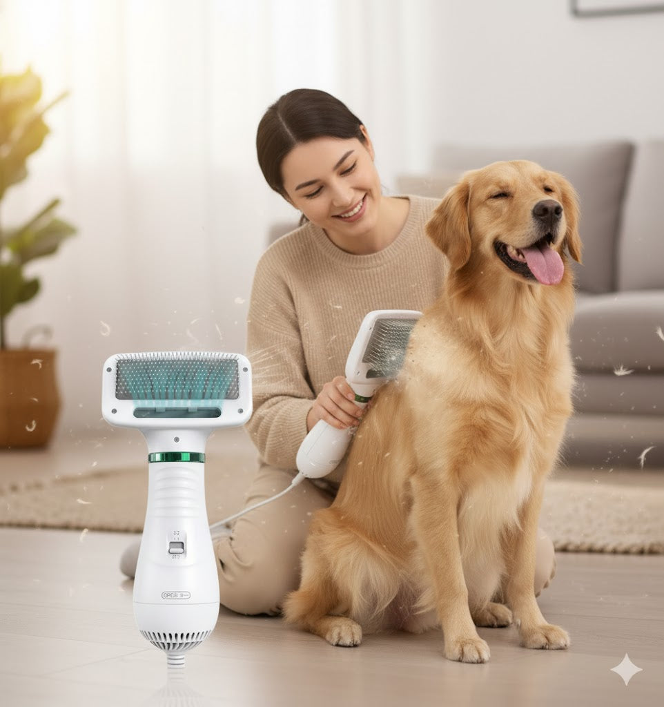 "2-en-1: Cepillo Secador Rápido y Anti-Estrés para Mascotas"