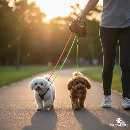 Correa Retráctil Doble Para Dos Perros